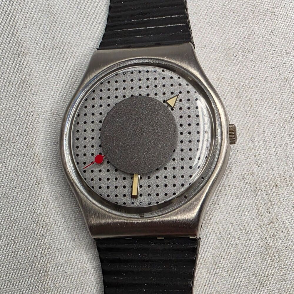 Swatch GX100 Heartstone Vintage 1988 Unisex Watch 34mm Gray Dot Dial Black Band - Picture 5 of 14